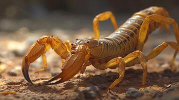 AI generated Scorpion moving across sand photo