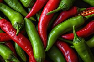 AI generated Red and green hot chilli peppers. photo