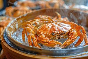 AI generated Traditional Chinese cuisine. Steamed Crab photo