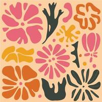 Hand drawn groovy flower pattern. Vintage style. Bright colorful colors. Retro floral vector design y2k.