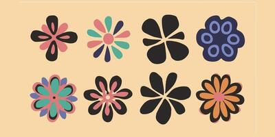 Hand drawn groovy flower pattern. Vintage style. Bright colorful colors. Retro floral vector design y2k.