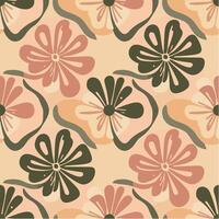 Hand drawn groovy flower pattern. Vintage style. Bright colorful colors. Retro floral vector design y2k.