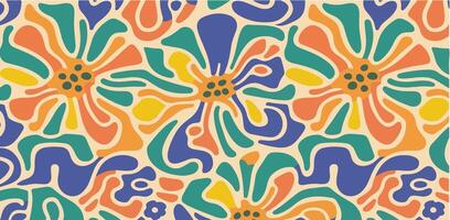 Hand drawn groovy flower pattern. Vintage style. Bright colorful colors. Retro floral vector design y2k.