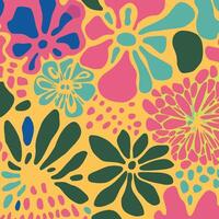 Hand drawn groovy flower pattern. Vintage style. Bright colorful colors. Retro floral vector design y2k.