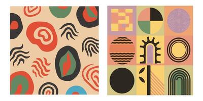 mid-century retro minimal abstract shape vector elements collection. memphis design element