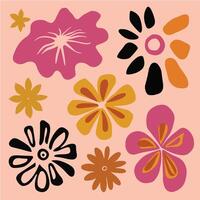 Hand drawn groovy flower pattern. Vintage style. Bright colorful colors. Retro floral vector design y2k.