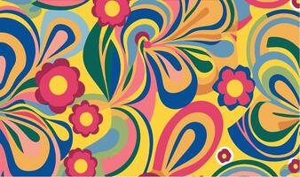 Hand drawn groovy flower pattern. Vintage style. Bright colorful colors. Retro floral vector design y2k.