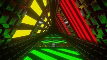 Red and Green and Yellow Rotating Glowing Screen Triangular Tunnel Background VJ Loop video