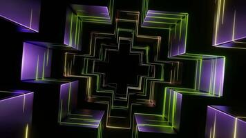 Lime and Yellow and Purple Futuristic Dark Neon Tunnel Background VJ Loop video