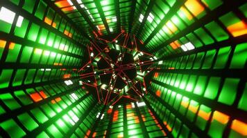 Green with Red and White Sci-Fi Neon Glow Hexagonal Tunnel video