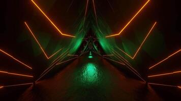 Turquoise and Orange Triangular Neon Glow Tunnel Background VJ Loop video