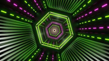 Lime and Pink Neon Glowing Hexagon Futuristic Corridor Background VJ Loop video