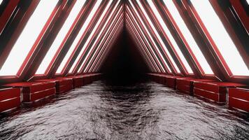 Red and Silver Neon Glowing Triangular Arch Tunnel Background VJ Loop video