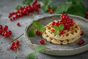 AI generated Waffles red currant and mint. photo