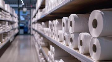 AI generated Toilet paper on shelves. photo