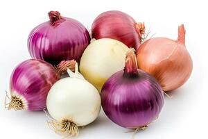 AI generated Group of colorful onions isolated on white background. photo