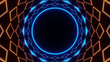 blauw en oranje neon cirkel in spiegel tunnel achtergrond vj lus video