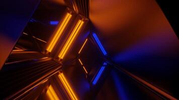 Blue and Orange Neon Glow Mirror Triangular Tunnel Background VJ Loop video