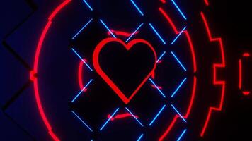 Red and Blue Neon Glowing Full Abstract Heart Background VJ Loop video