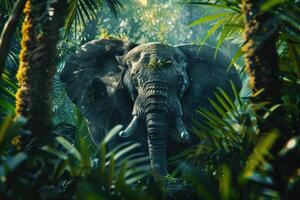 AI generated Elephant in the tropical rainforest. photo