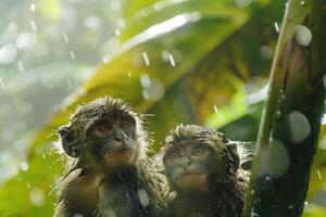 AI generated Monkey on tree in the tropical forest showing abundant nature photo