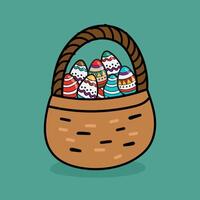 Easter eggs in basket hand drawn vector