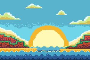 highlands landscapes Pixel art Sunrise vector