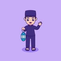 Vector illustration of a character holding a lantern. Ramadan Kareem design concept