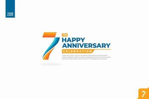 7th happy anniversary celebration with orange and turquoise gradations on white background vector