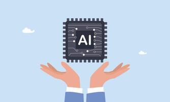 generativo ai artificial inteligencia a generar salida o responder pregunta en automático charlar, profundo aprendizaje o máquina aprendizaje tecnología concepto, empresario mano sostener procesador con el palabra ai vector