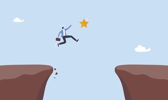 businessman is jumping to reach the star between the cliff, business concept vector