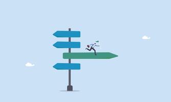 Business crossroads, finding solution or direction for success, confusion or what next challenge, businessman standing in the direction of the crossroads chose the direction vector