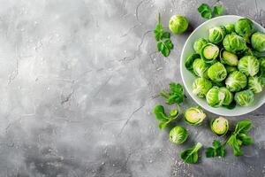 ai generado Bruselas coles en un blanco cuenco foto