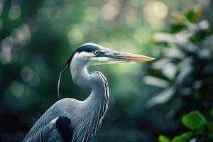 AI generated Selective focus shot of a beautiful great blue heron. photo