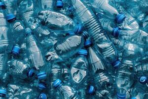 AI generated Background of many used empty PET bottles photo