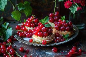 AI generated Waffles red currant and mint. photo