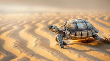 AI generated Turtle in the desert with sunny weather photo