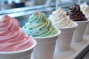 AI generated A variety of different colored ice cream flavors. photo