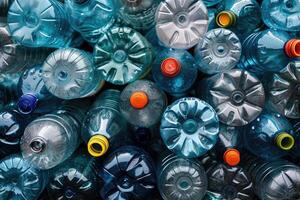 AI generated Background of many used empty PET bottles photo