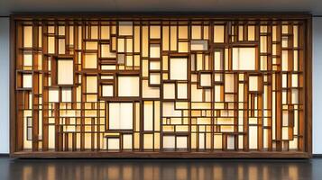 AI generated Frame with wooden wall partition. photo