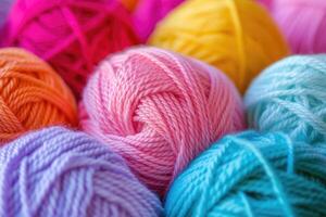 AI generated Many different balls of wool or yarn. Handicraft and hobby theme. photo