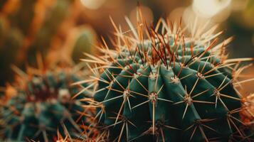 AI generated Selective focus shot of a cactus with big spikes. photo