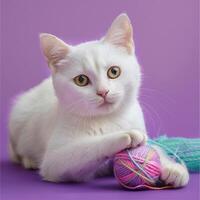 AI generated Kitten holding ball of wool. photo