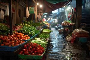 AI generated Fresh vegetables on market. photo
