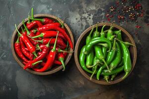 ai generado rojo y verde caliente chile pimientos. foto