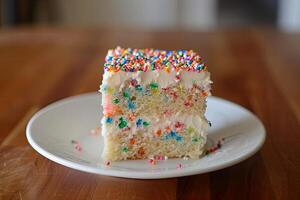 AI generated Confetti snack cake with sprinkles and frosting photo