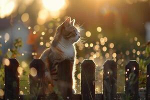 AI generated Cat sitting on a fence photo