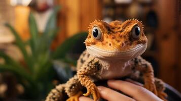 AI generated Pet gecko and owner indoors photo