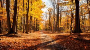 AI generated A colorful vector illustration of autumn leaves on a forest floor photo