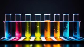 AI generated Test tubes contain vibrant fluids. photo